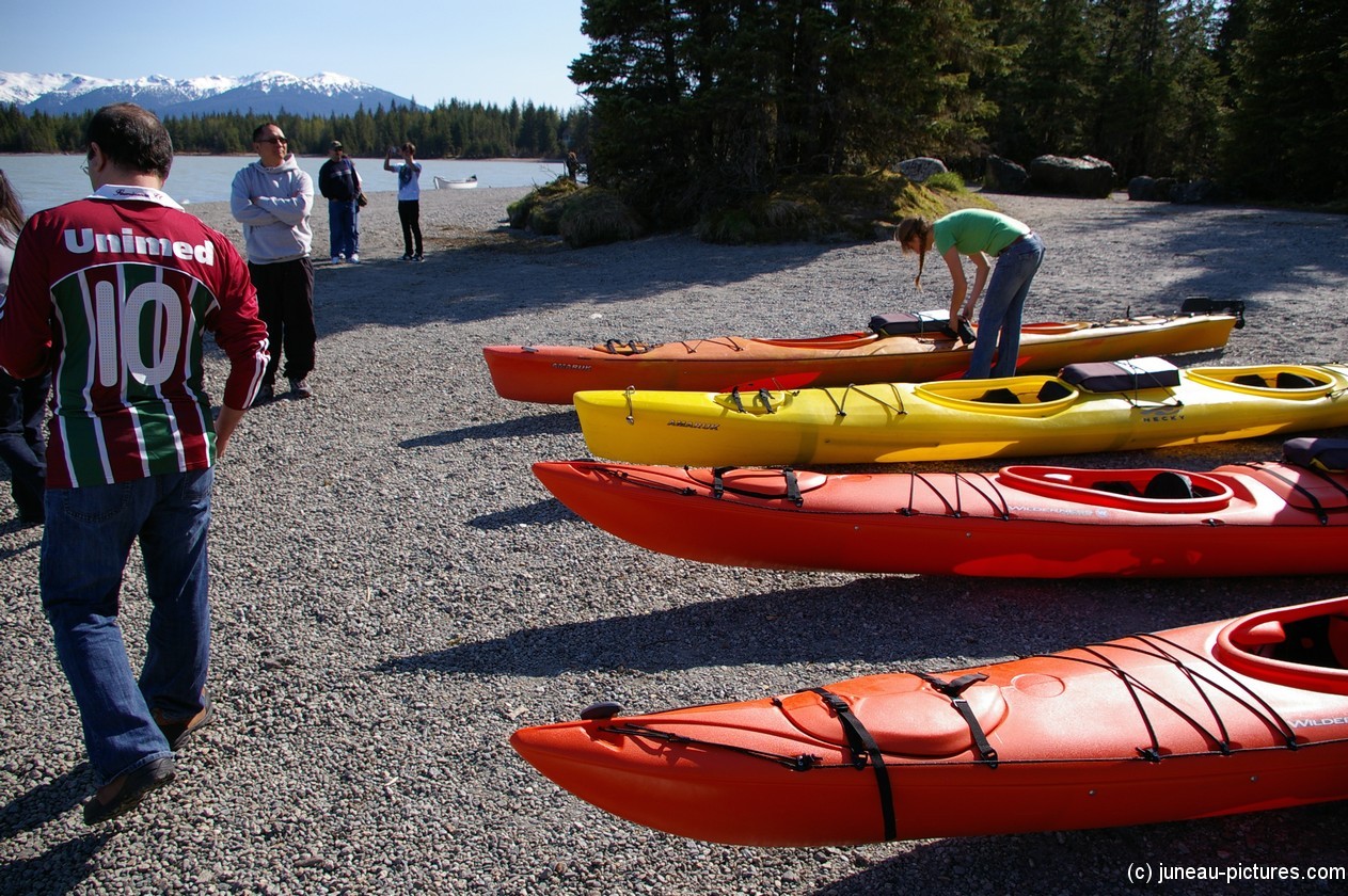 Kayaks in front of the Mendenhall Glacier lake.jpg