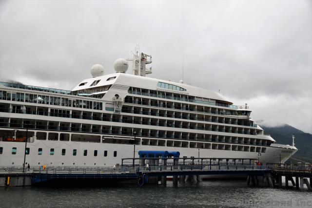 Bow of the Seabourn Sojourn while docked in Juneau