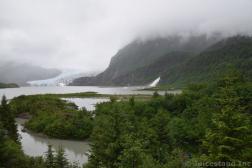 View of Glacier and Waterfall from Mendenhall Glacier Visitors Center