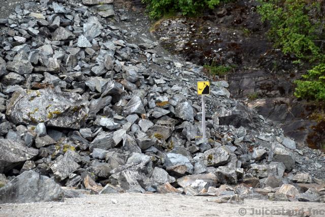 Mendenhall Glacier Rock Slide Warning Sign near Nugget Falls