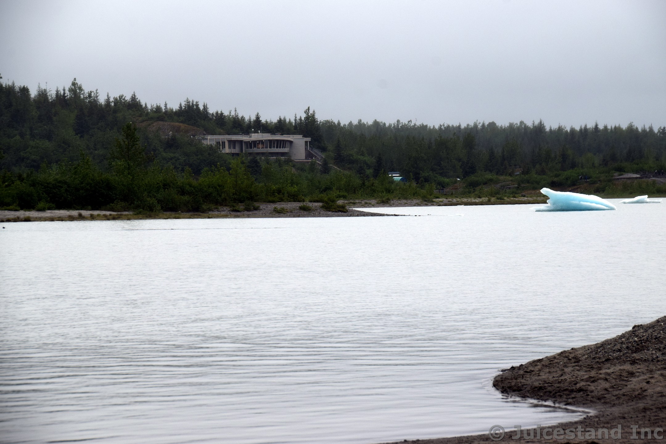 Mendenhall Glacier Visitor Center Seen from Nugget Falls Beach