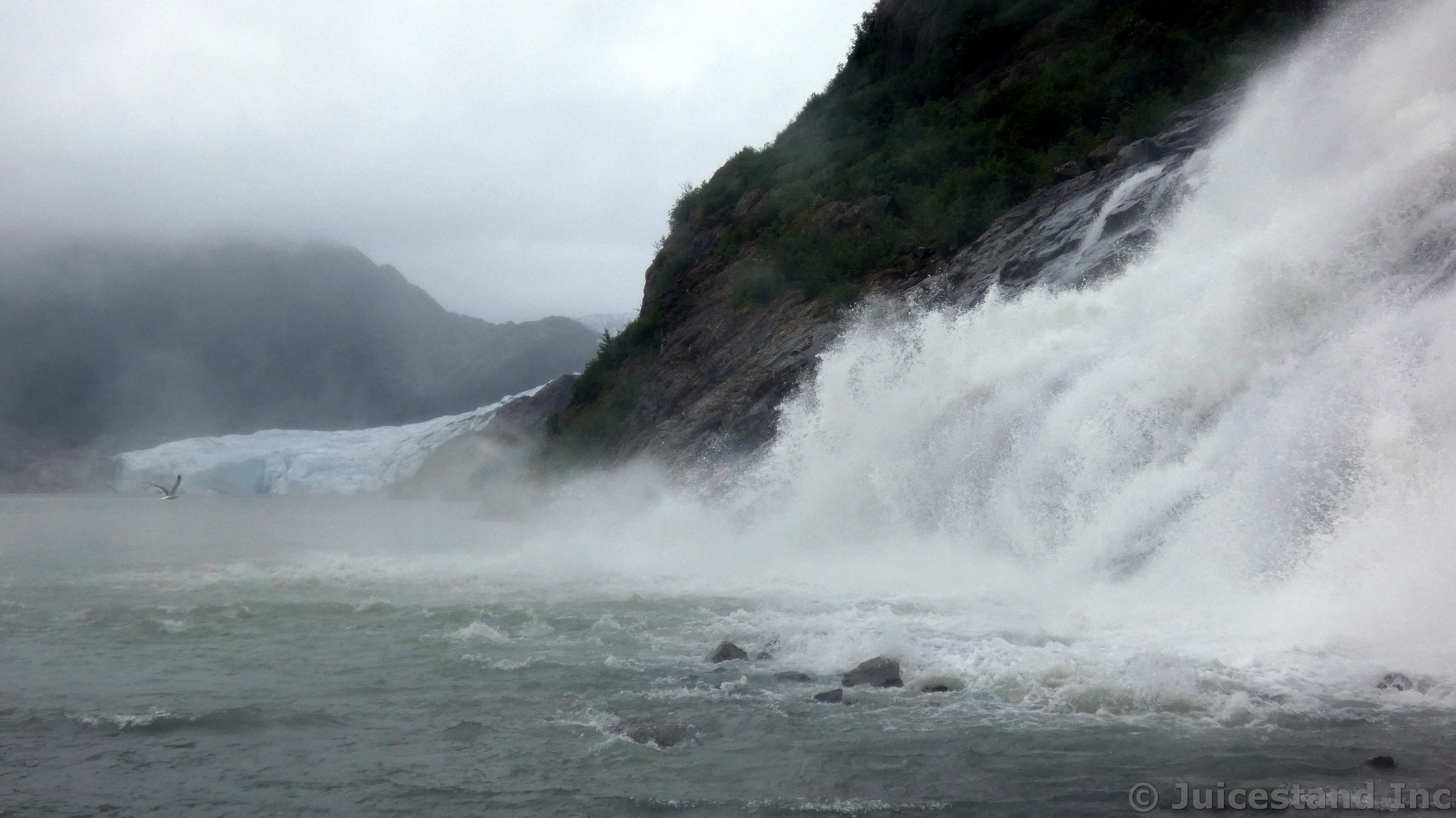 Next to Nugget Falls with Mendenhall Glacier in the background